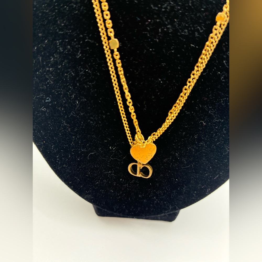 Christian Dior Gold Double-Layered Necklace with Heart and Logo Charms - Picture 6 of 7